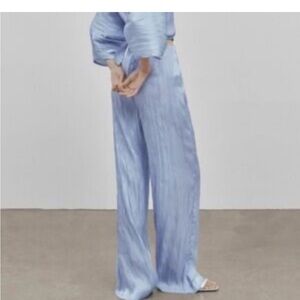 Massimo Dutti Light Blue crop blouse tie front